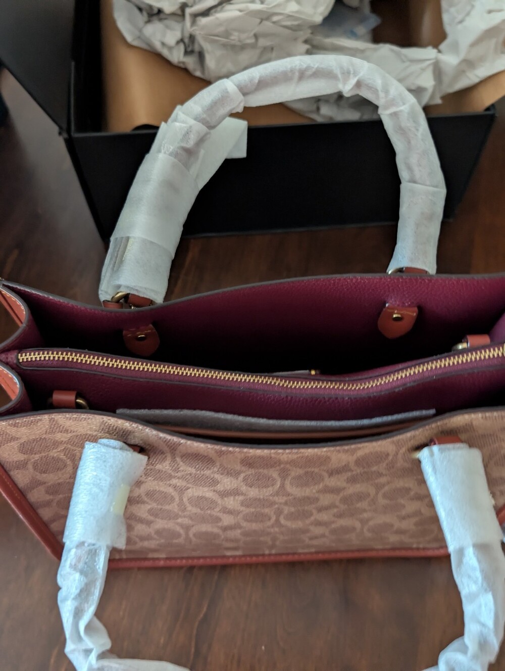 Coach Brown Signature Canvas Tote with Leather Trim - Picture 5 of 13